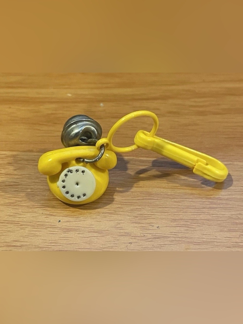 Vintage 1980s Plastic Bell Charm Yellow Phone 80s Clip On Necklace